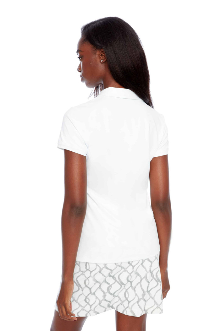 Swing Control Velocity White/Silver Contrast Short Sleeve Button Polo