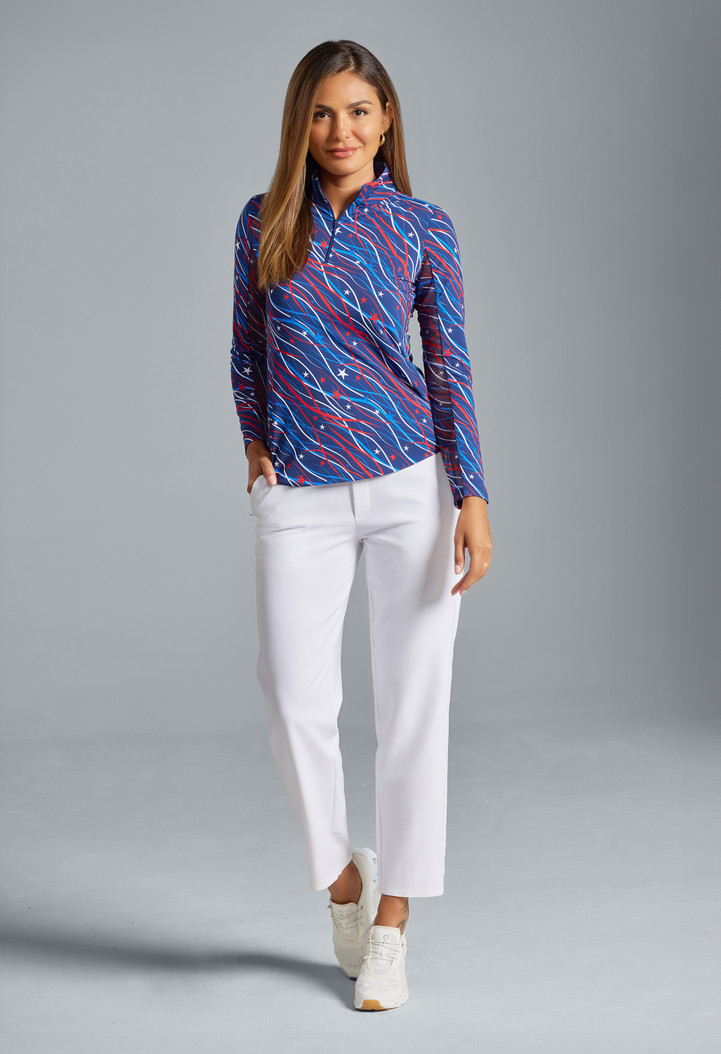 IBKUL Patriotic Confetti Long Sleeve Mock