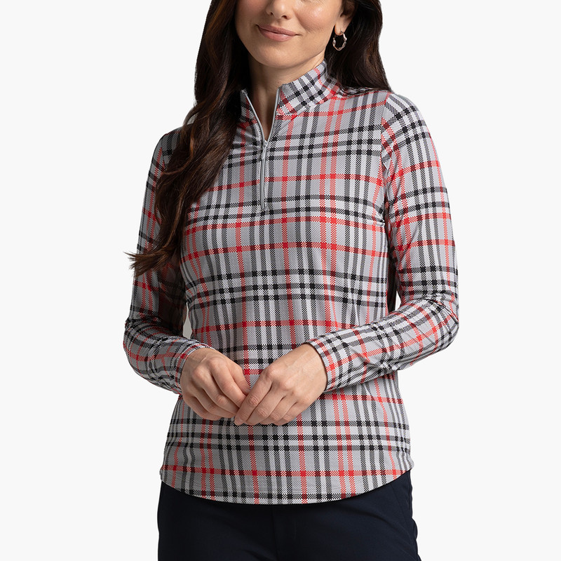 IBKUL Judith Plaid Long Sleeve Zip Mock