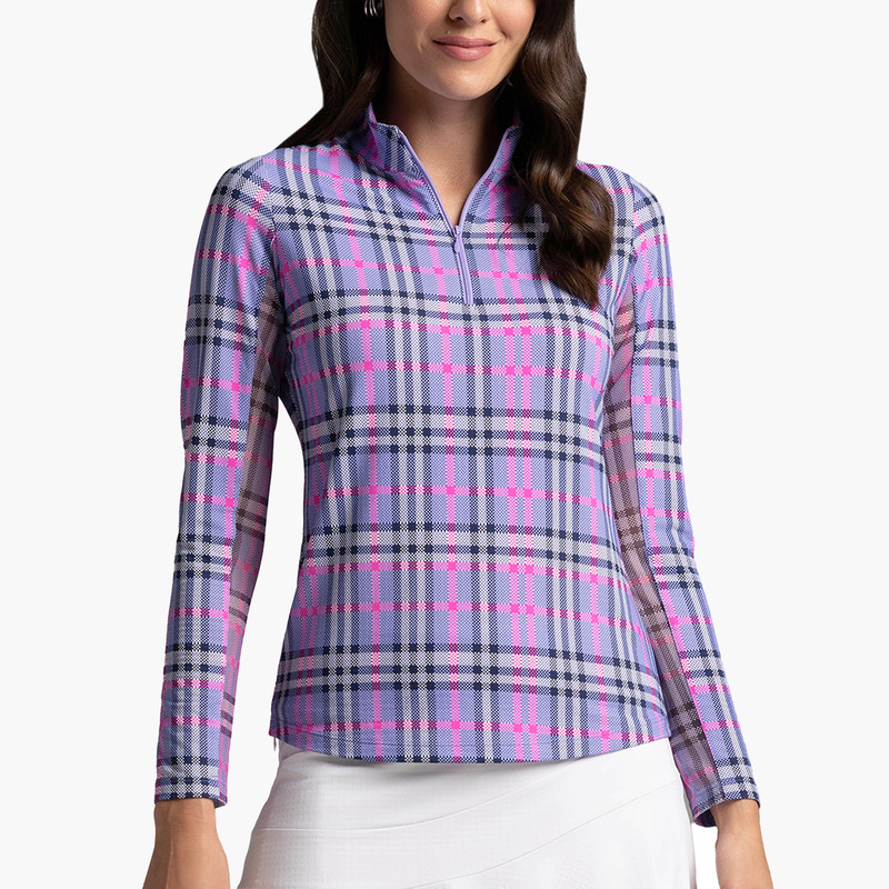 IBKUL Judith Plaid Long Sleeve Zip Mock
