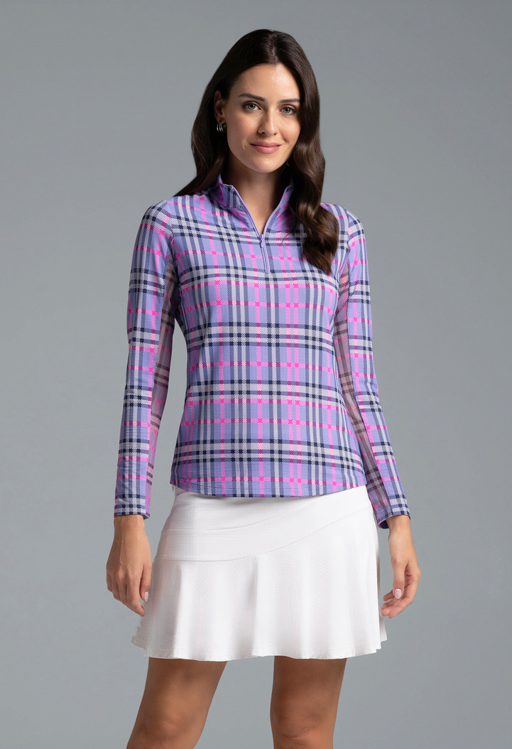 IBKUL Judith Plaid Long Sleeve Zip Mock