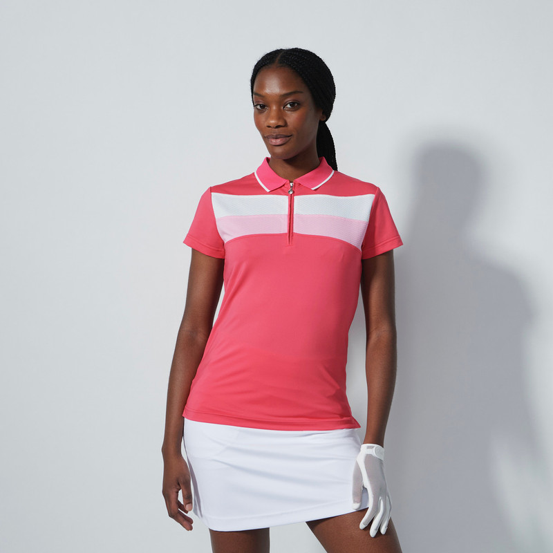 Daily Sports Cecilio Intense Coral Pink Color Block Cap Sleeve Polo