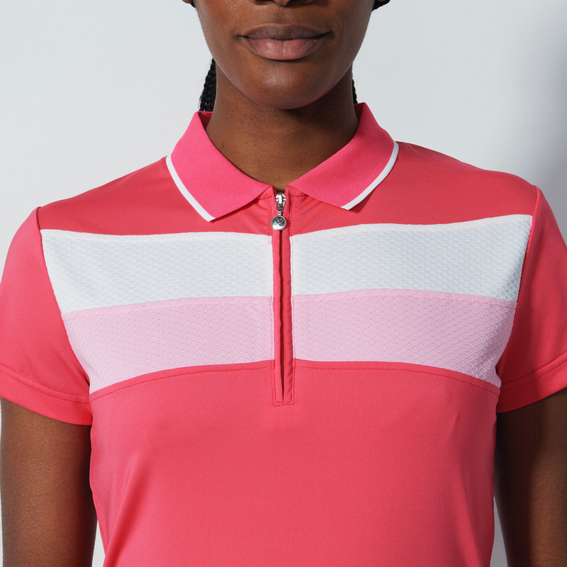 Daily Sports Cecilio Intense Coral Pink Color Block Cap Sleeve Polo
