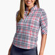IBKUL Judith Plaid Ruched Elbow Sleeve Zip Mock