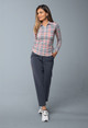 IBKUL Judith Plaid Adjustable Long Sleeve Zip Polo