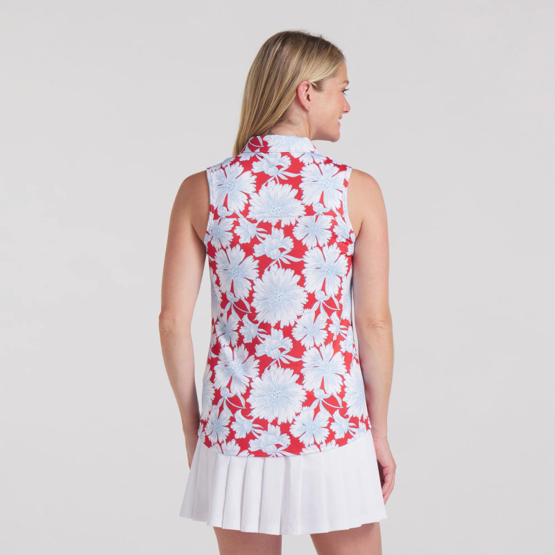 PUMA Botanic Red/Light Blue CLOUDSPUN Sleeveless Golf Polo