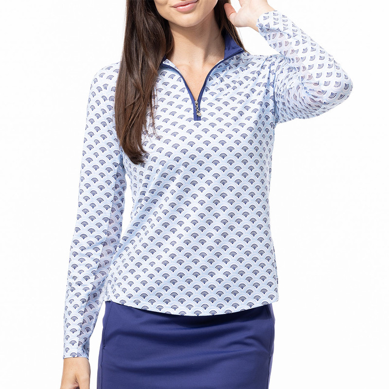 SanSoleil ShellTee Navy SolCool Long Sleeve Mock