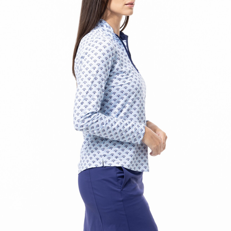 SanSoleil ShellTee Navy SolCool Long Sleeve Mock