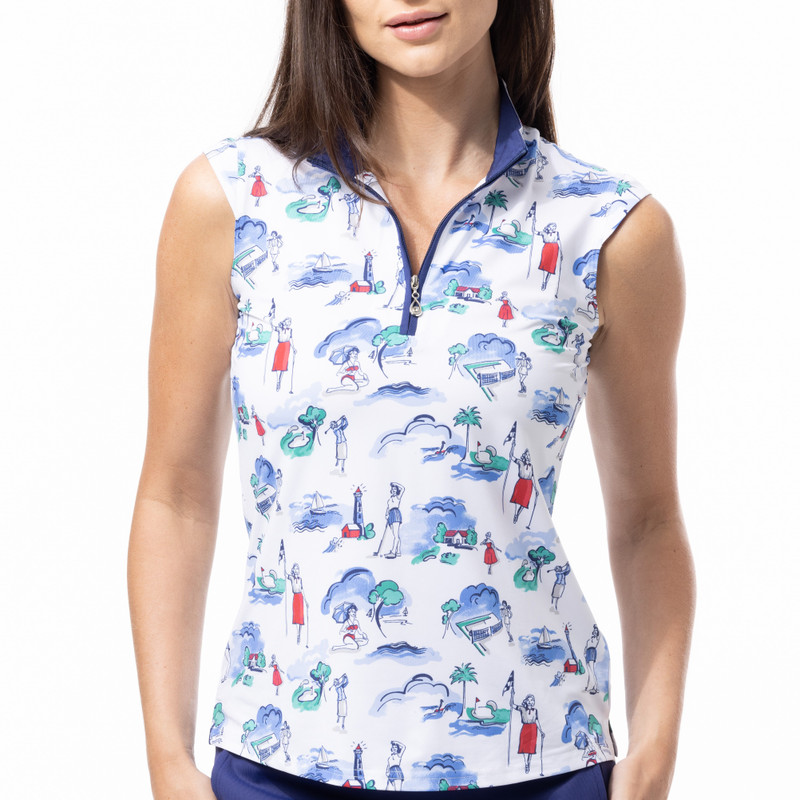 SanSoleil Club Life Navy SolCool Sleeveless Mock