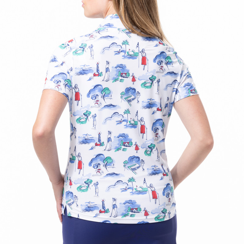 SanSoleil Club Life Navy SolCool Short Sleeve Mock