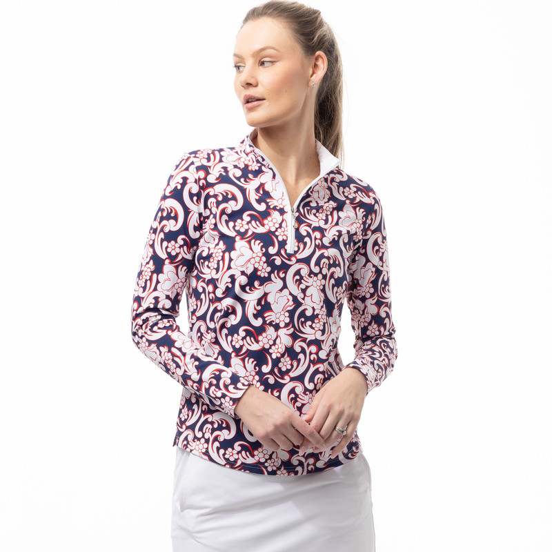 SanSoleil Pasley Park Navy/Red Long Sleeve SolTeK LUX Mock
