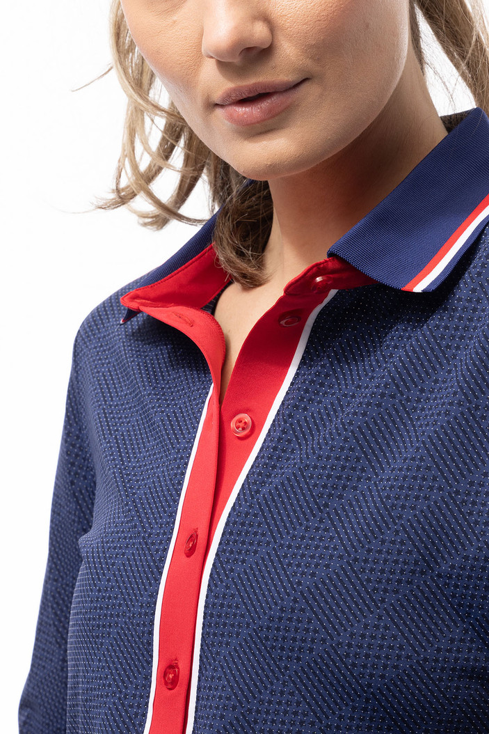 SanSoleil Betsy Long Sleeve SolairCool Tipped Polo