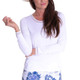Long Sleeve Mesh Trim Top - White
