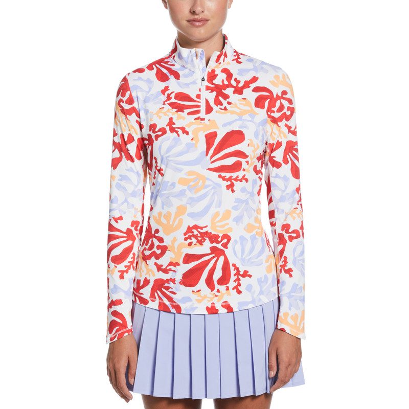 Callaway Summer Abstract Floral Long Sleeve Sun Mock