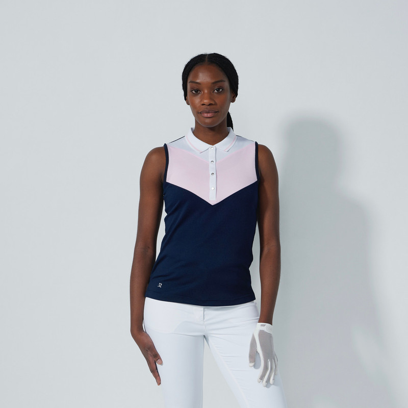 Daily Sports Match Navy/Pink Color Block Sleeveless Polo