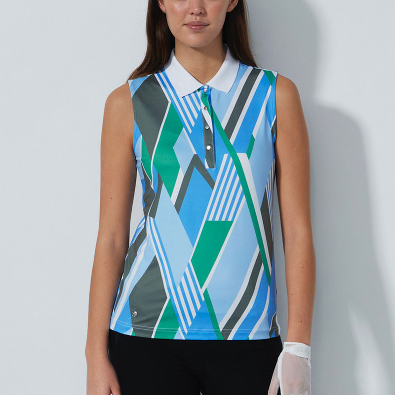 Daily Sports Striped Fusion Blue/Green Sleeveless Polo