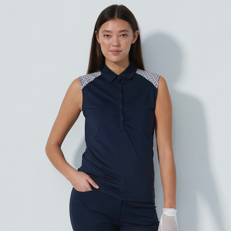 Daily Sports Mosaic Medley Chic Navy Sleeveless Polo