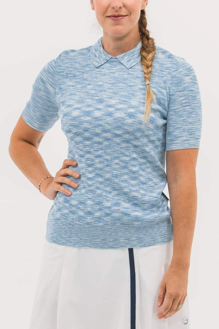 Foray Golf Space Dye Melange Blue Short Sleeve Polo