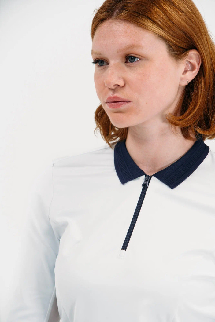 Foray Golf Zip White/Navy Long Sleeve Sport Polo