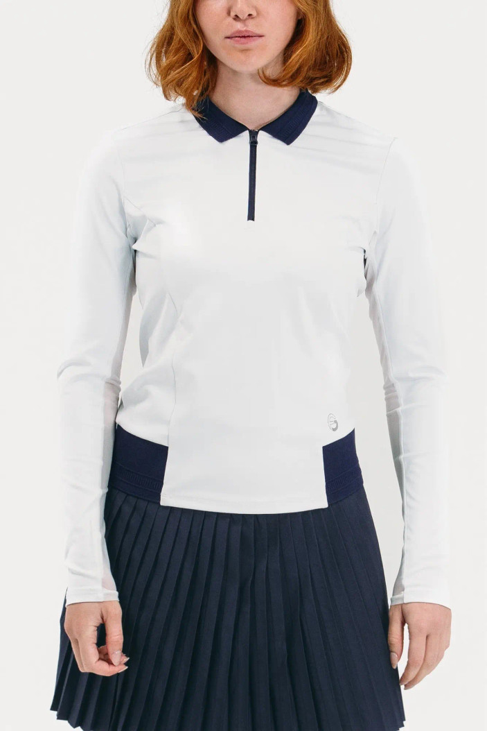 Foray Golf Zip White/Navy Long Sleeve Sport Polo