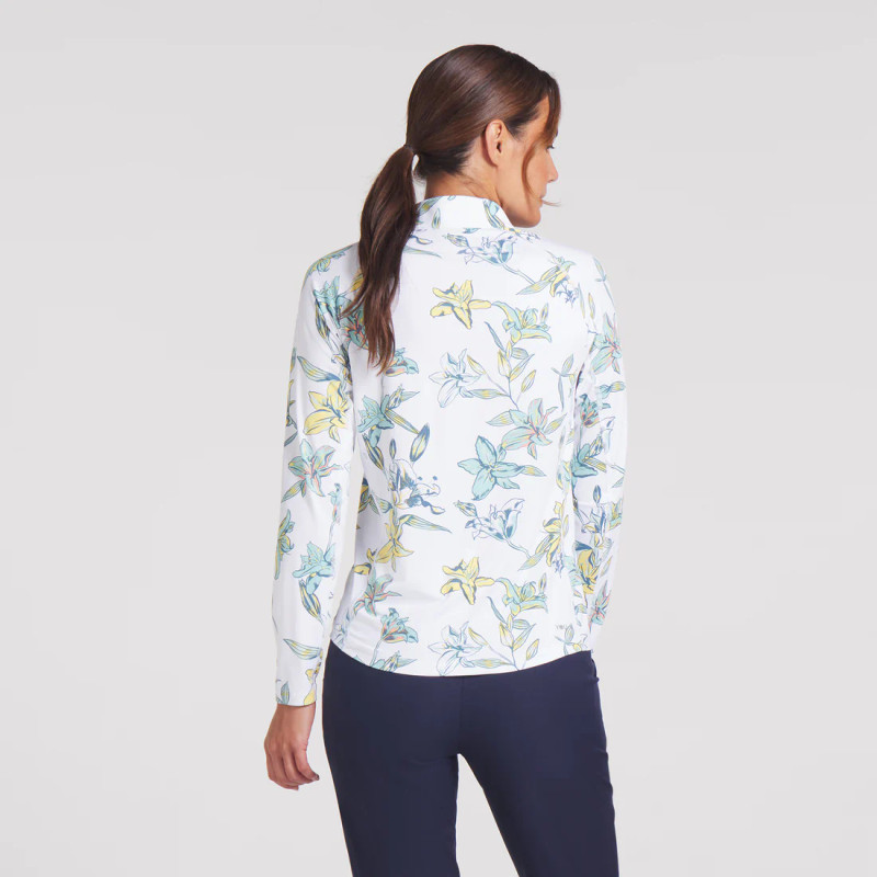 PUMA Lily Floral White Glow YouV Brrr 1/4 Zip Long Sleeve Cooling Mock