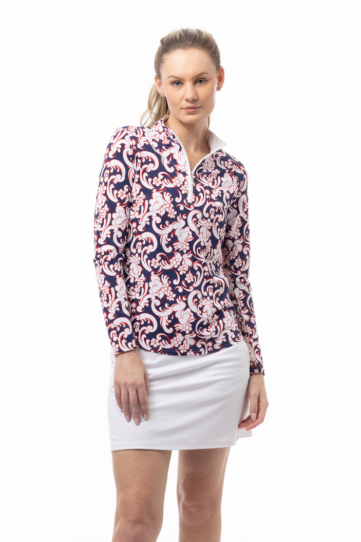 SanSoleil Pasley Park Navy/Red Long Sleeve SolTeK LUX Mock