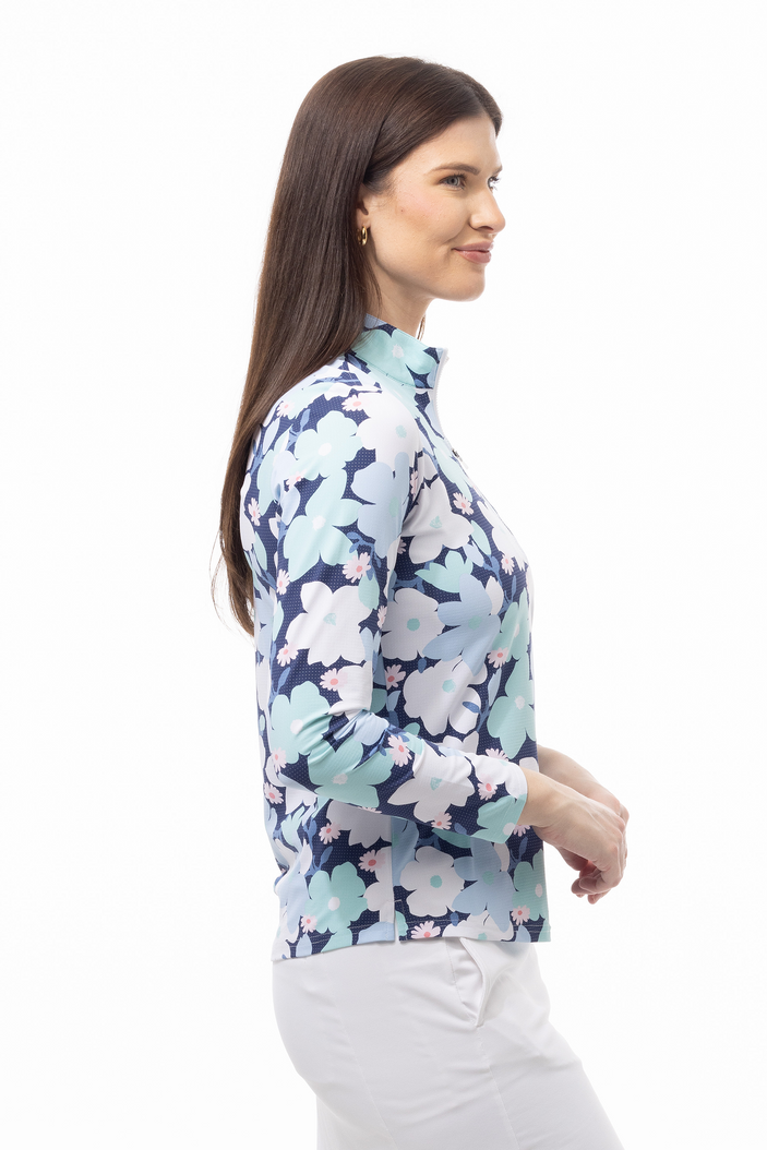  SanSoleil Magnolia Navy SolairCool Long Sleeve Solid Mock